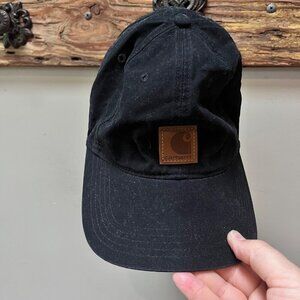 Carhartt Black Canvas Cap With Leather Patch Adjustable Strap‎ One Size Fits All